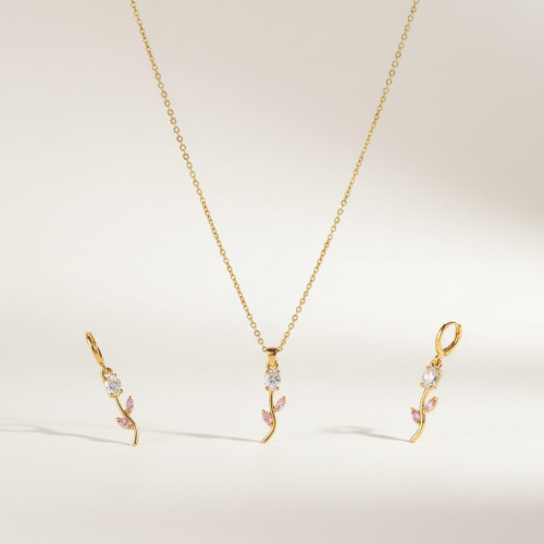 Elegant tulip-inspired Earring and Necklace Jewelry Set