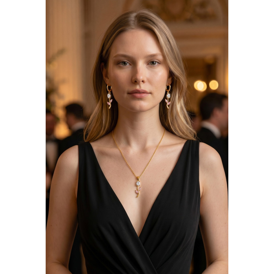 Elegant tulip-inspired Earring and Necklace Jewelry Set
